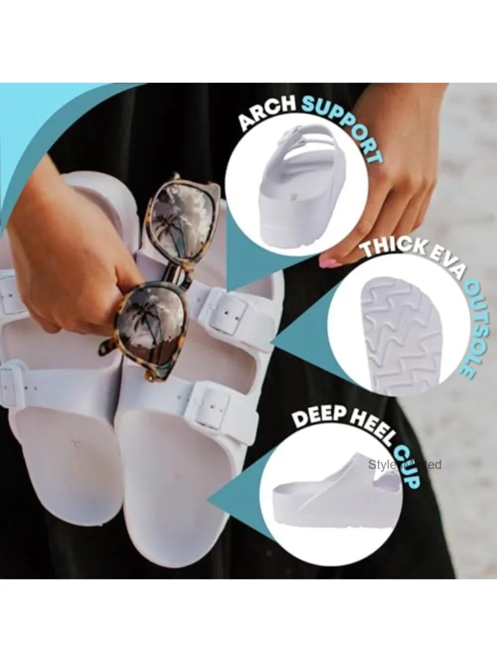 Women's Platform Flip Flop Sandals with Arch Support, Adjustable Buckle, EVA